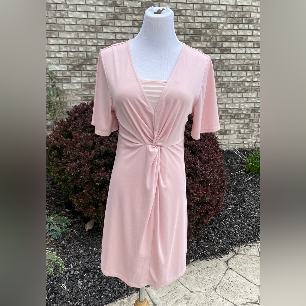 STOREE Twist Front Flutter Sleeve Women's Dress XS Pink Cottagecore  New